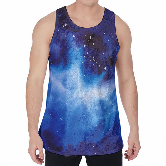 Dark Blue Galaxy Space Print Men's Velvet Tank Top