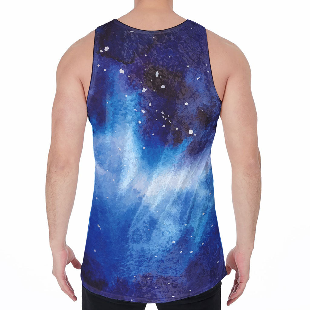 Dark Blue Galaxy Space Print Men's Velvet Tank Top