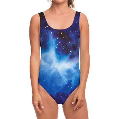Dark Blue Galaxy Space Print One Piece Swimsuit