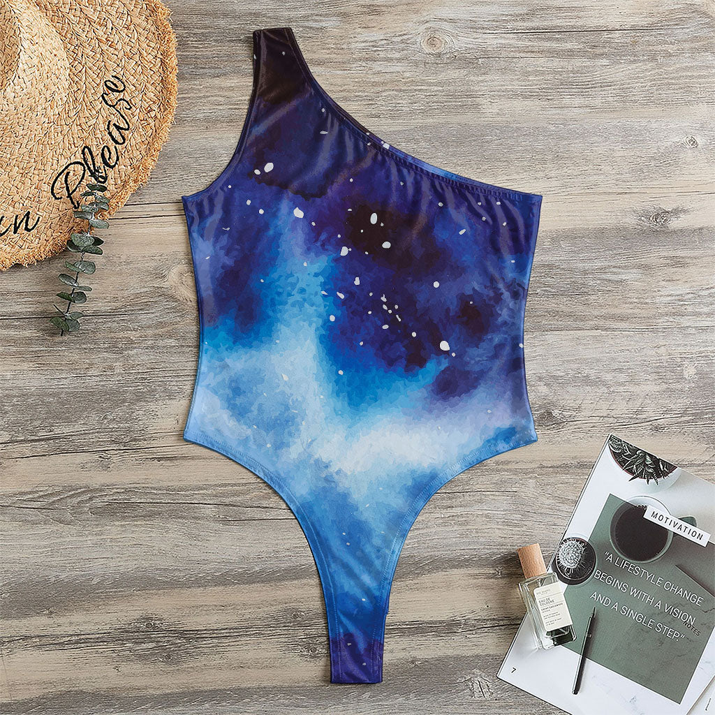 Dark Blue Galaxy Space Print One Shoulder Bodysuit