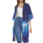 Dark Blue Galaxy Space Print Open Front Beach Cover Up