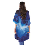 Dark Blue Galaxy Space Print Open Front Beach Cover Up