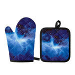 Dark Blue Galaxy Space Print Oven Mitt And Pot Holder Set