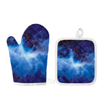 Dark Blue Galaxy Space Print Oven Mitt And Pot Holder Set