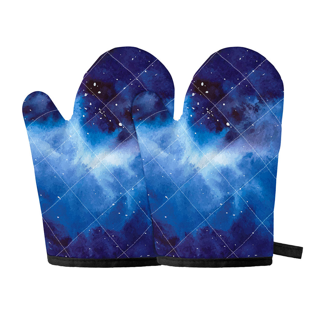 Dark Blue Galaxy Space Print Oven Mitts