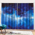 Dark Blue Galaxy Space Print Pencil Pleat Curtains