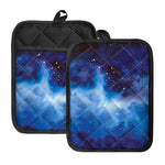 Dark Blue Galaxy Space Print Pot Holders With Pocket
