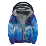 Dark Blue Galaxy Space Print Sherpa Lined Zip Up Hoodie