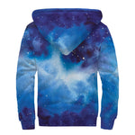 Dark Blue Galaxy Space Print Sherpa Lined Zip Up Hoodie