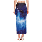 Dark Blue Galaxy Space Print Side Slit Maxi Skirt