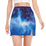 Dark Blue Galaxy Space Print Side Slit Mini Skirt
