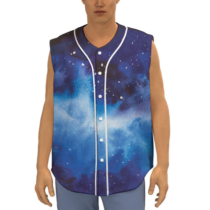Dark Blue Galaxy Space Print Sleeveless Baseball Jersey