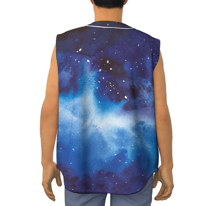 Dark Blue Galaxy Space Print Sleeveless Baseball Jersey