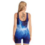 Dark Blue Galaxy Space Print Sleeveless One Piece Swimsuit