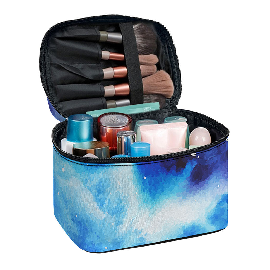Dark Blue Galaxy Space Print Travel Makeup Bag