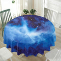 Dark Blue Galaxy Space Print Waterproof Round Tablecloth