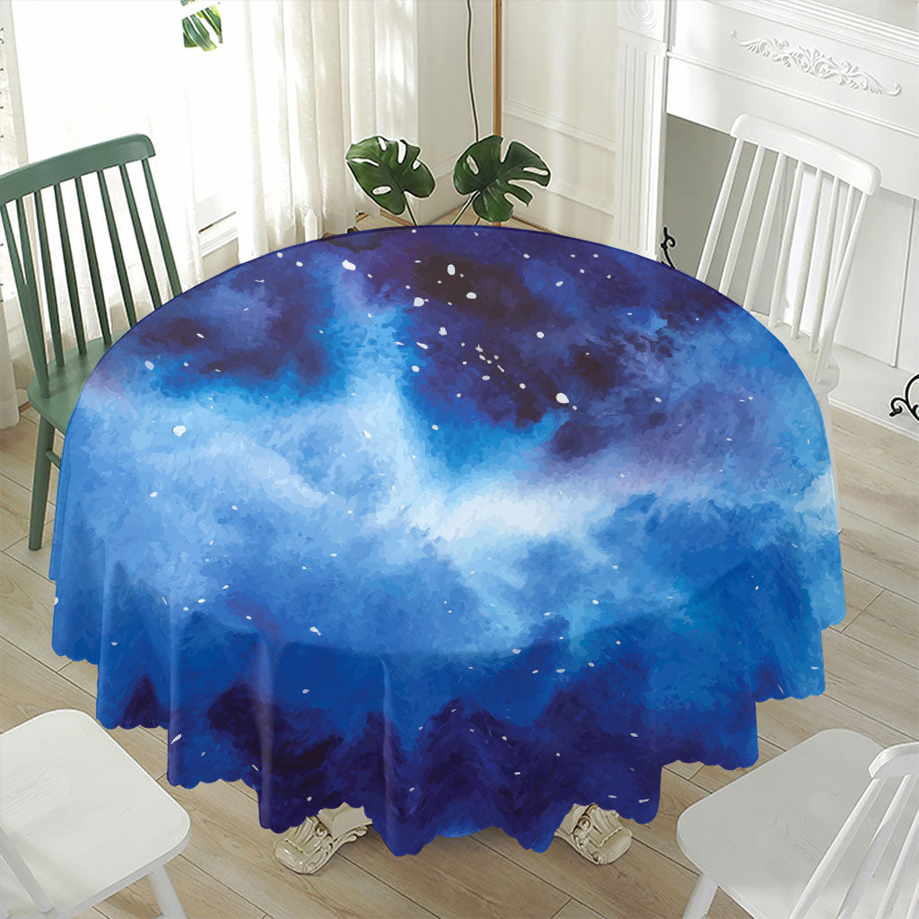 Dark Blue Galaxy Space Print Waterproof Round Tablecloth
