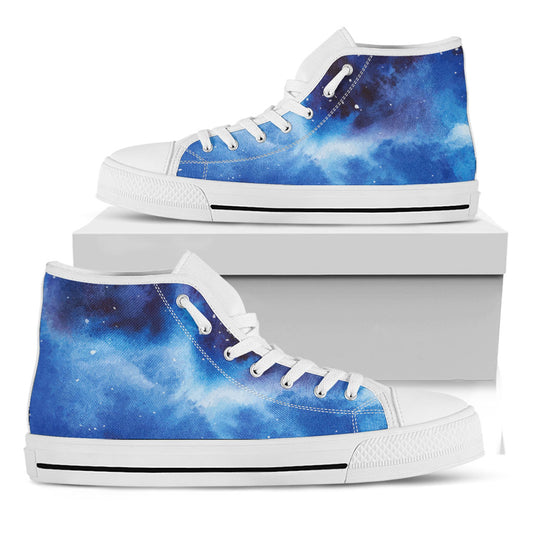 Dark Blue Galaxy Space Print White High Top Sneakers