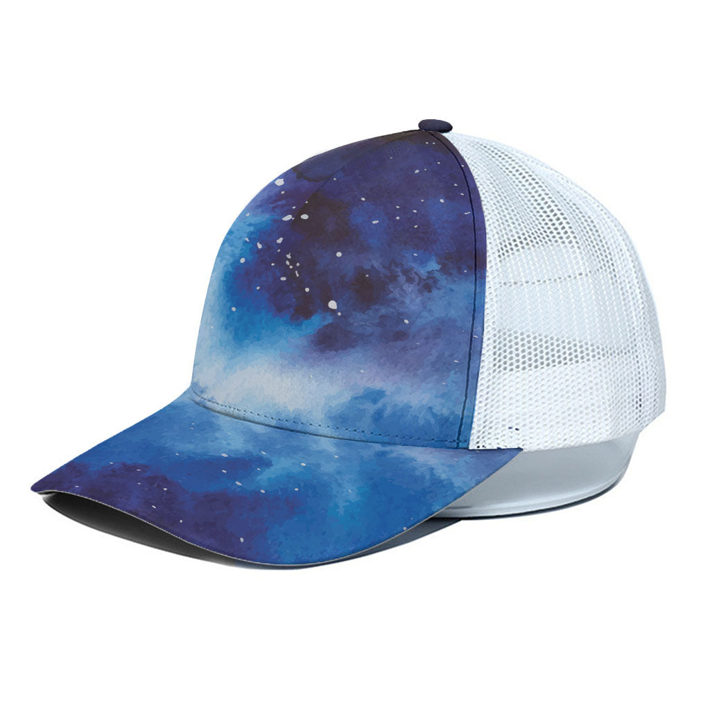Dark Blue Galaxy Space Print White Mesh Trucker Cap