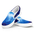 Dark Blue Galaxy Space Print White Slip On Sneakers