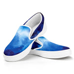 Dark Blue Galaxy Space Print White Slip On Sneakers