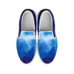 Dark Blue Galaxy Space Print White Slip On Sneakers