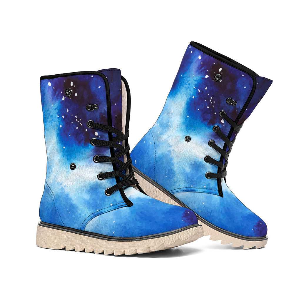 Dark Blue Galaxy Space Print Winter Boots