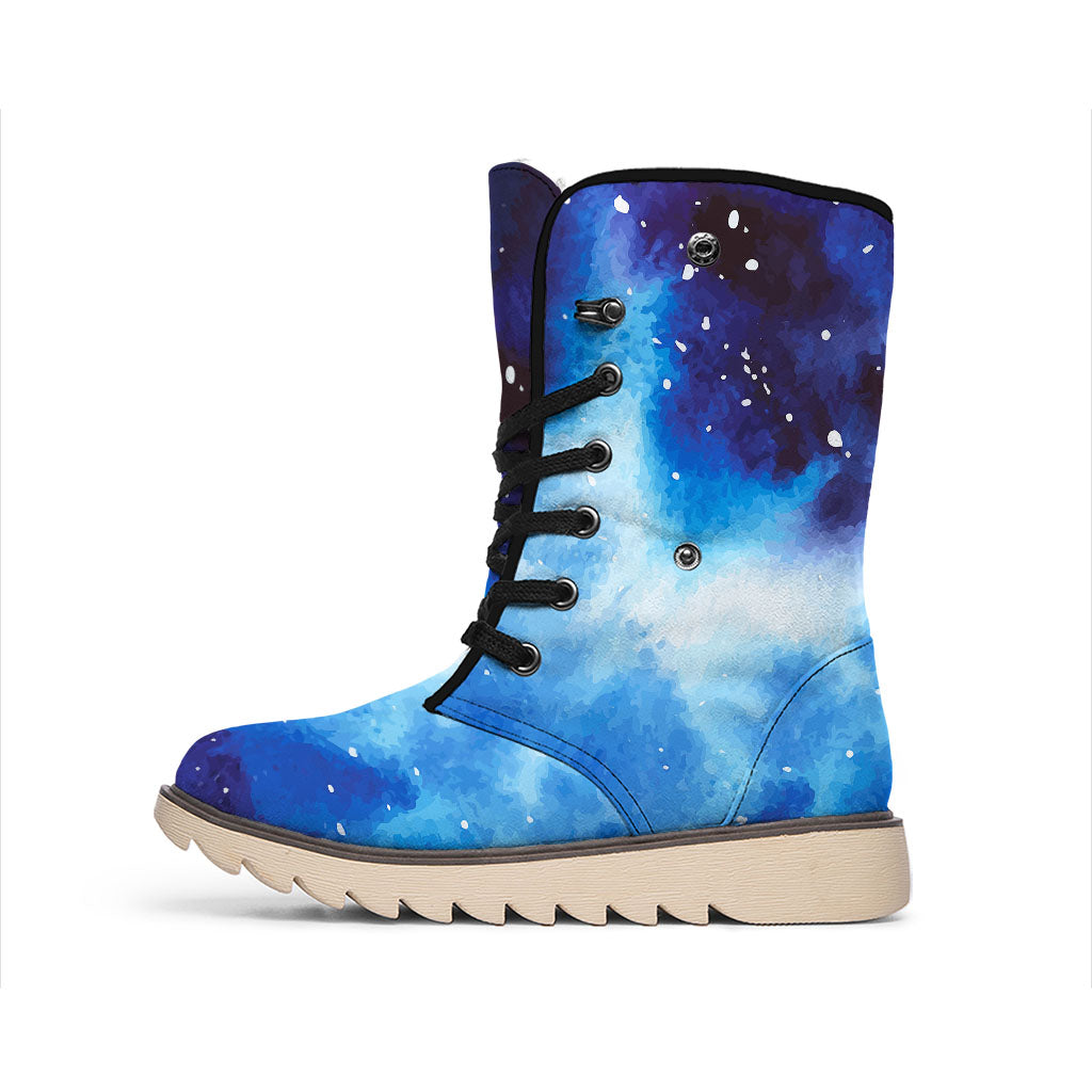 Dark Blue Galaxy Space Print Winter Boots