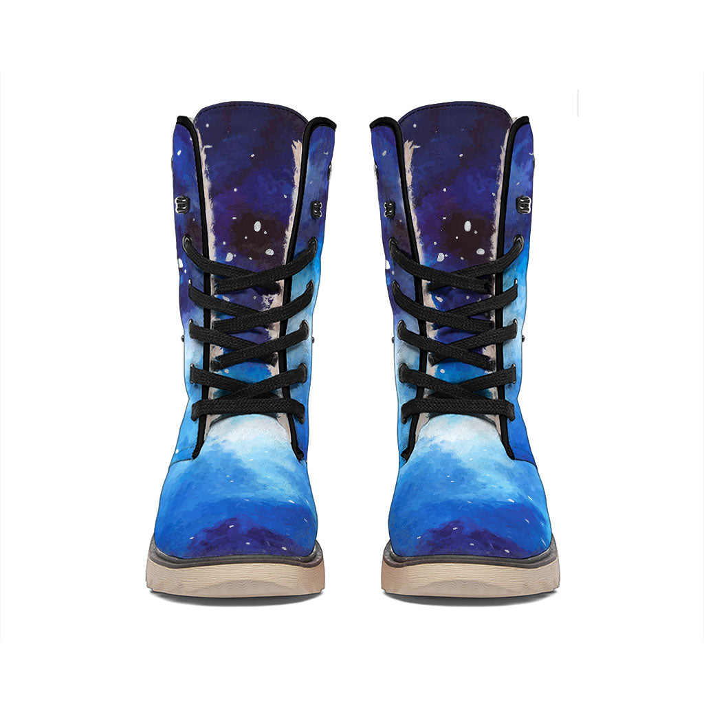 Dark Blue Galaxy Space Print Winter Boots