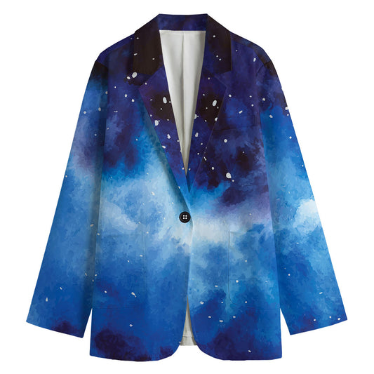 Dark Blue Galaxy Space Print Women's Blazer
