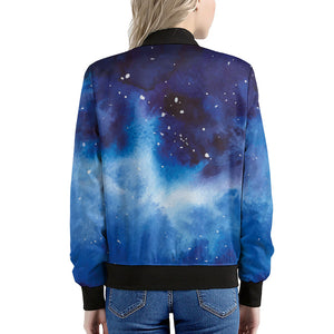 Dark Blue Galaxy Space Print Women's Bomber Jacket