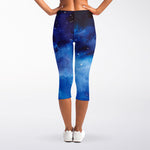Dark Blue Galaxy Space Print Women's Capri Leggings