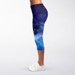 Dark Blue Galaxy Space Print Women's Capri Leggings
