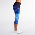 Dark Blue Galaxy Space Print Women's Capri Leggings