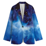 Dark Blue Galaxy Space Print Women's Cotton Blazer