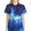 Dark Blue Galaxy Space Print Women's Polo Shirt