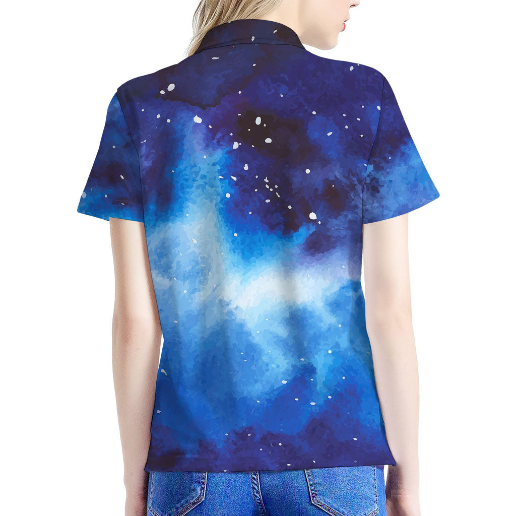 Dark Blue Galaxy Space Print Women's Polo Shirt