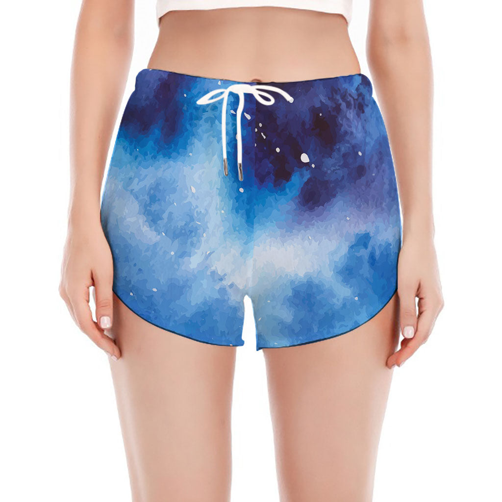 Dark Blue Galaxy Space Print Women's Split Running Shorts