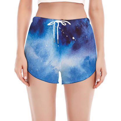 Dark Blue Galaxy Space Print Women's Split Running Shorts