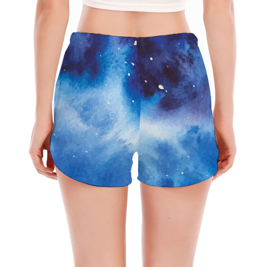 Dark Blue Galaxy Space Print Women's Split Running Shorts
