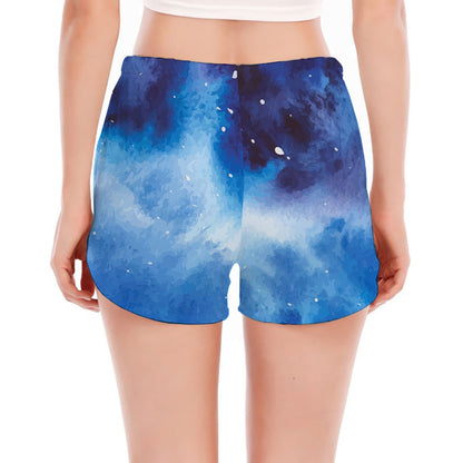 Dark Blue Galaxy Space Print Women's Split Running Shorts