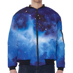 Dark Blue Galaxy Space Print Zip Sleeve Bomber Jacket