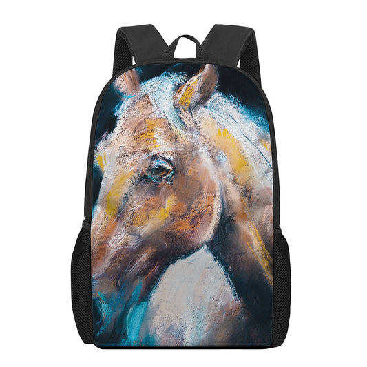 Dark Blue Horse Painting Print 17 Inch Backpack