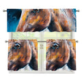 Dark Blue Horse Painting Print 3 Piece Kitchen Curtains