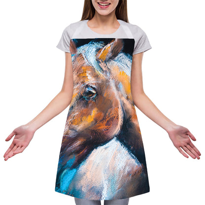 Dark Blue Horse Painting Print Adjustable Apron