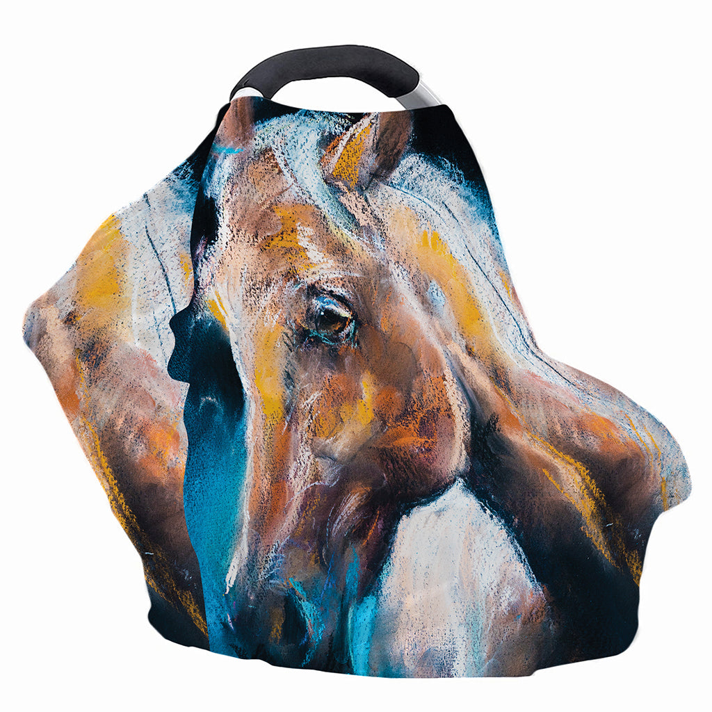 Dark Blue Horse Painting Print Baby Seat Cover