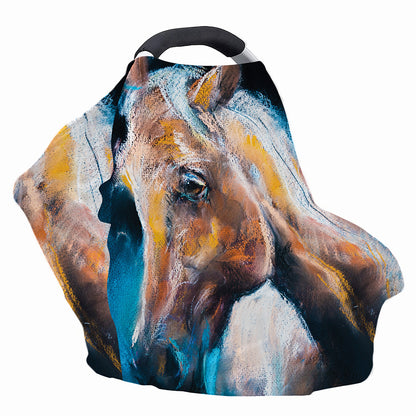 Dark Blue Horse Painting Print Baby Seat Cover