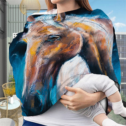 Dark Blue Horse Painting Print Baby Seat Cover