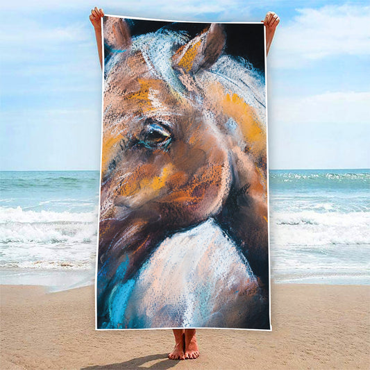Dark Blue Horse Painting Print Beach Towel