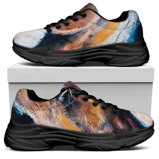 Dark Blue Horse Painting Print Black Chunky Shoes